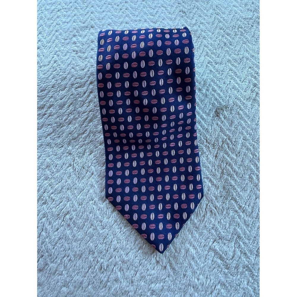 Brooks Brothers 346 Mens Navy Blue Pink Geometric Oval Pure Silk Necktie Italy